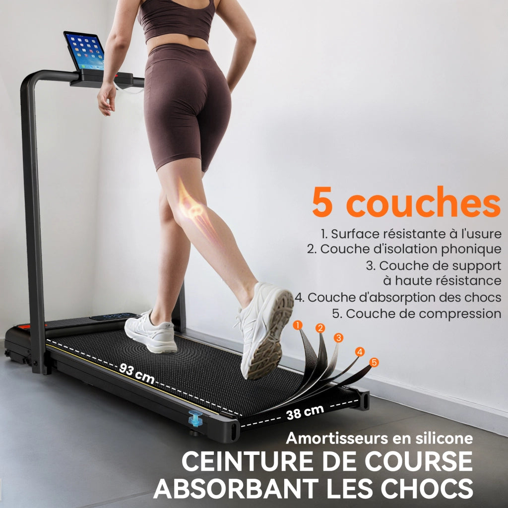Tapis roulant pieghevole 2 in 1 ¨C Xylo ¨C Inclinazione 10%, 2.0 HP, 6 KM/H, 109x48x100cm nero