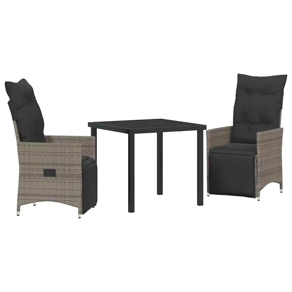 Set da Pranzo per Giardino con cuscino 3 pcs Grigio polyrattan