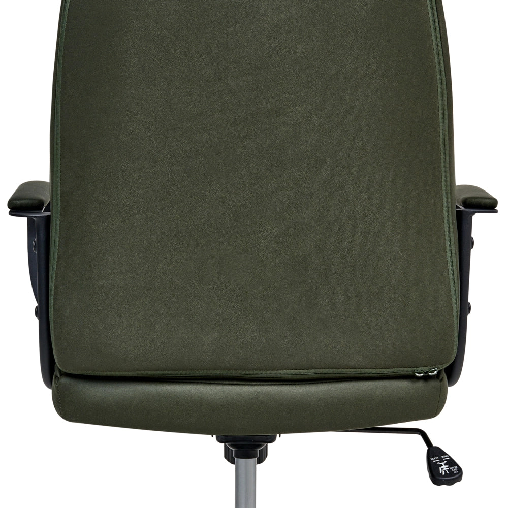 Sedia da ufficio in tessuto verde scuro girevole e regolabile con braccioli stile moderno