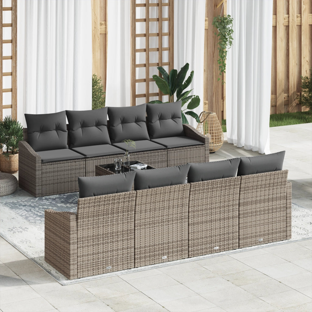 Set Divano da Giardino a 7 Pezzi con Cuscini Grigio Polyrattan