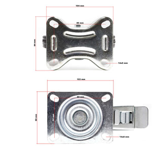 Set rotelle da trasporto 100 mm 2 ruote piroettanti con freno 2 fisse, nucleo in metallo, 70 kg a ruota