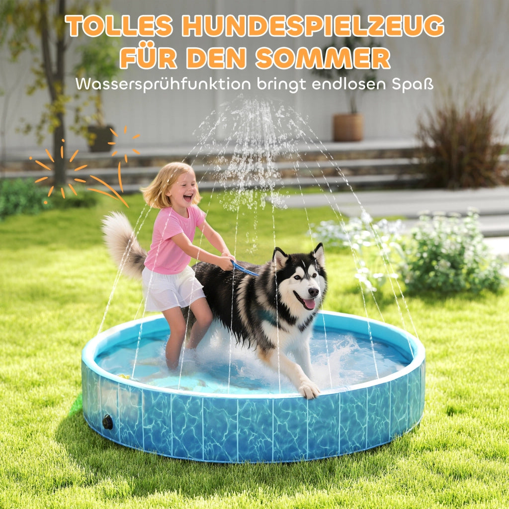 Piscina per Cani Pieghevole con Fontana e Cuscini d'Acqua ¨C Zephmum ¨C Blu ?160x30 cm