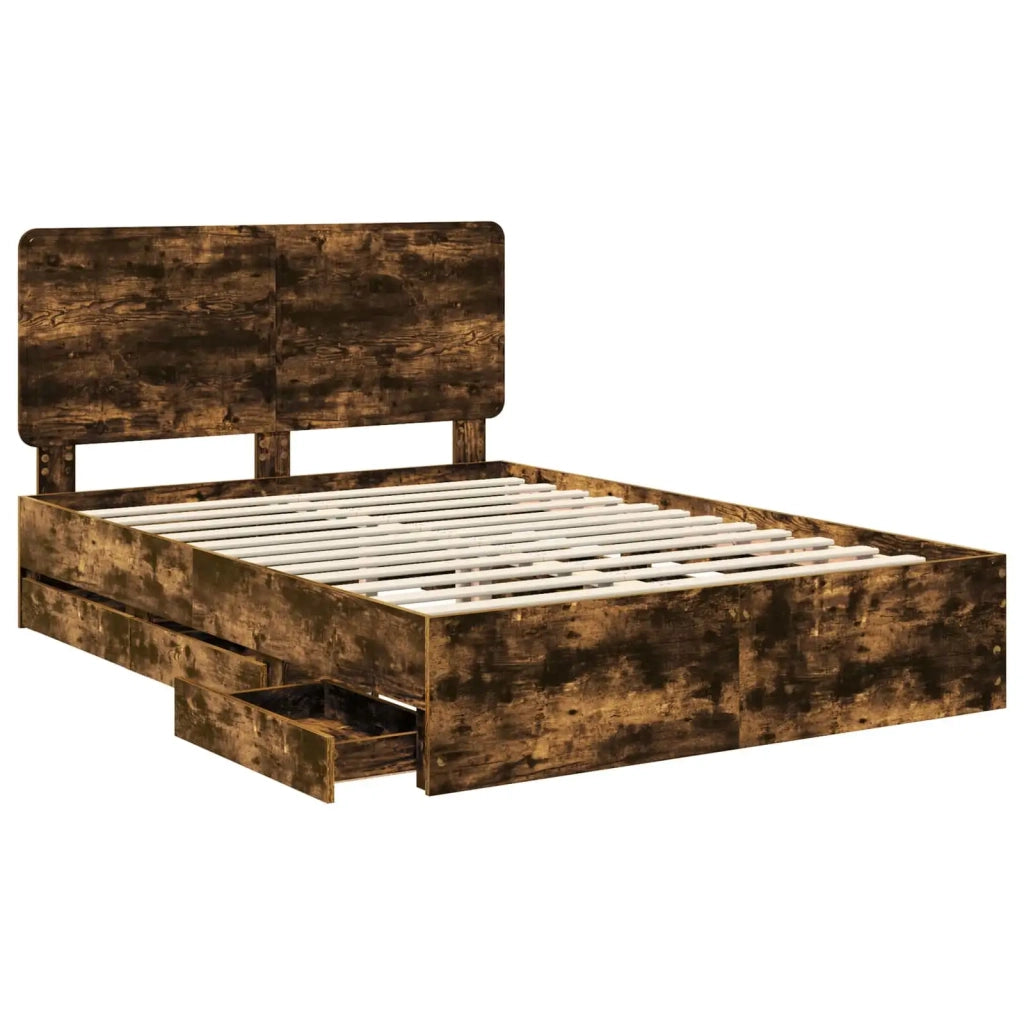 Struttura del letto con cassetto Rovere fumé 140 x 190 cm 3412599