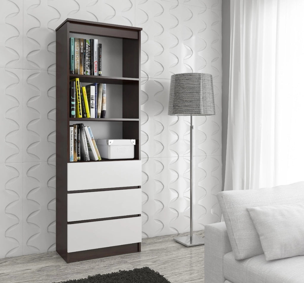 Armadio da ufficio AKORD R60 Wengé 60 cm 3 cassetti inserto frontale Bianco 60x35x180 cm