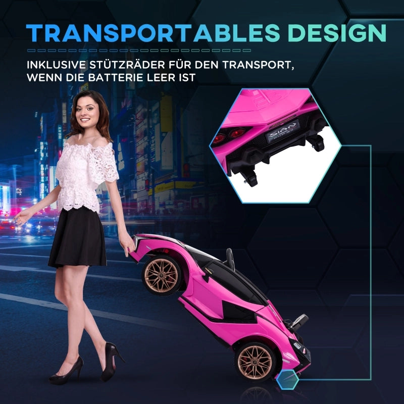 Macchina elettrica per bambini, Lamborghini, 3-5 km/h, con telecomando, per bambini dai 3 ai 5 anni, rosa