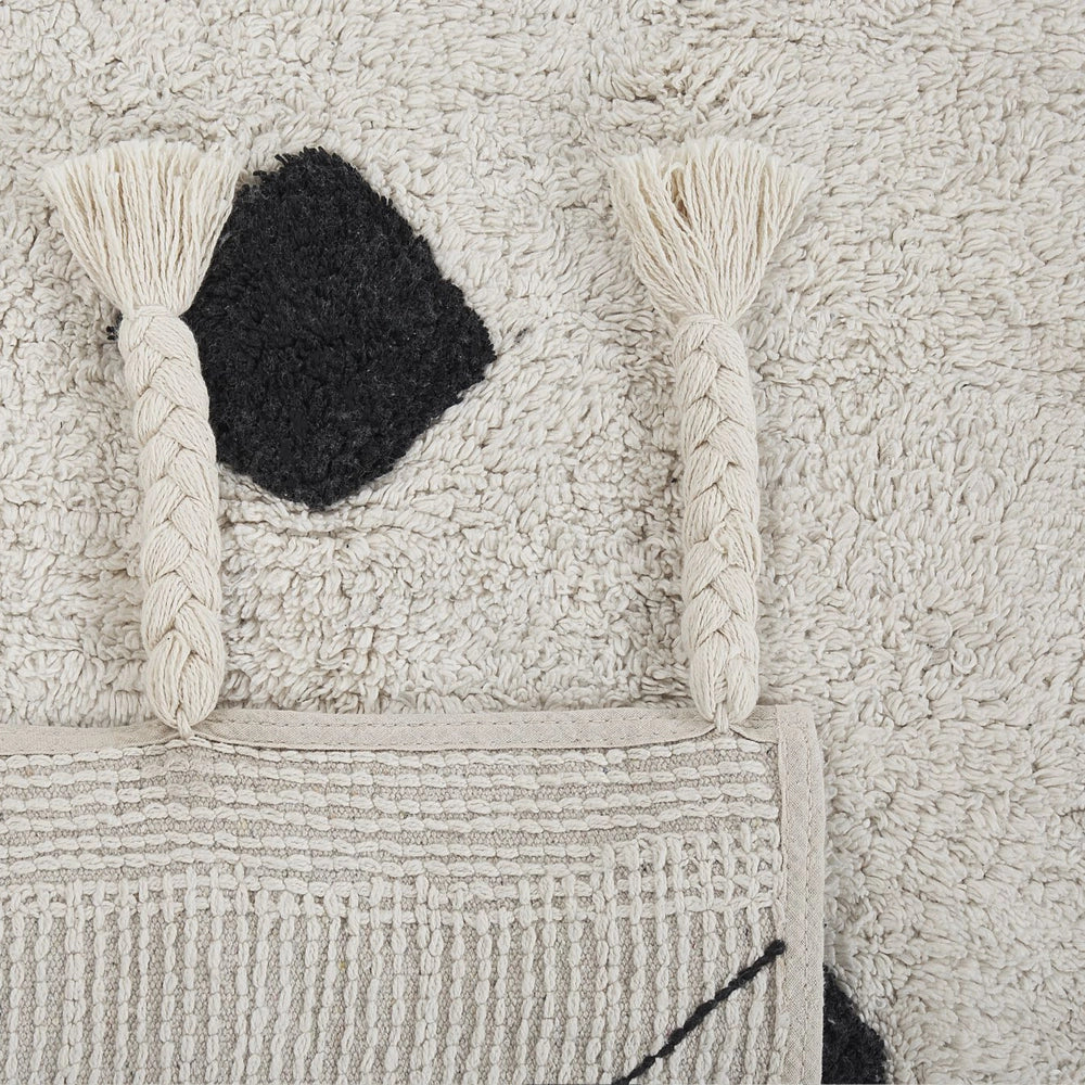 Tappeto cotone bianco sporco e nero 80 x 150 cm motivo geometrico nappe moderno orientale nappe