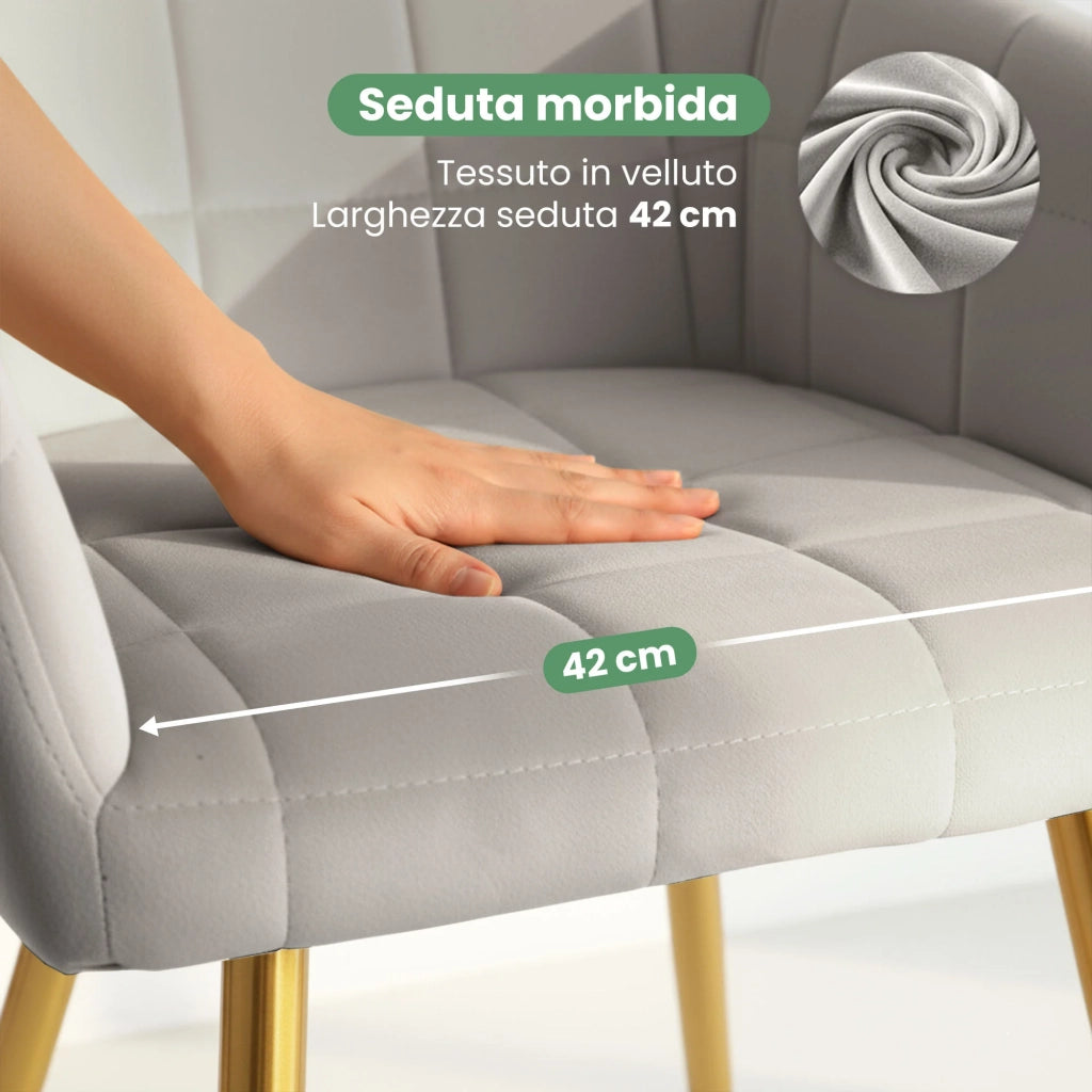 Set di 2 Sedie imbottite con cuciture quadrate LUXANO Grigio gambe oro