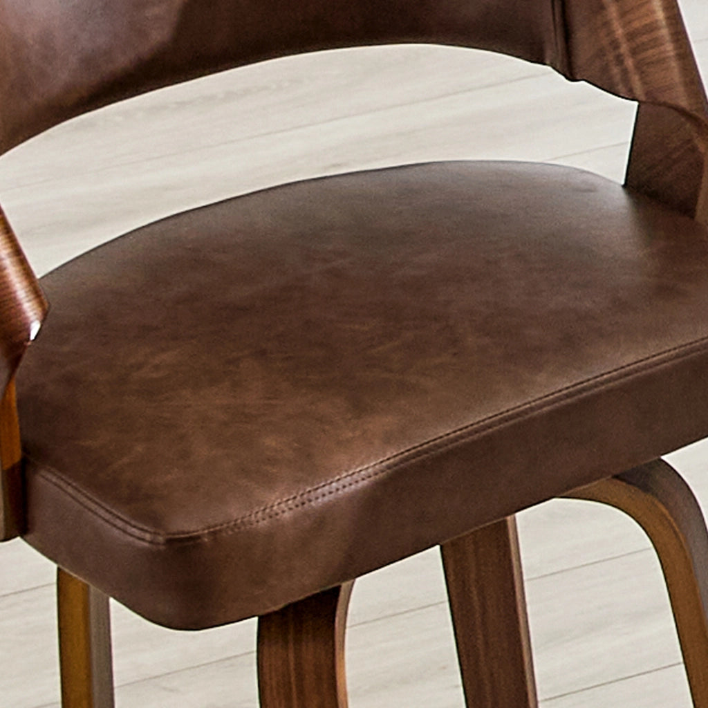 Set da 2 sgabelli da bar con schienale, struttura in legno, rivestimento in PU marrone, altezza 95 cm