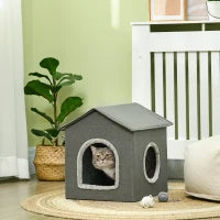 Casetta per Gatti con Cuscini Lavabili 2 entrate, 39x43.5x40.5cm  Grigio