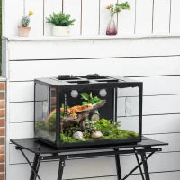 Terrario per Tartarughe di Terra e Rettili con Termometro 18-34℃, 60x40x40.5 cm, Nero