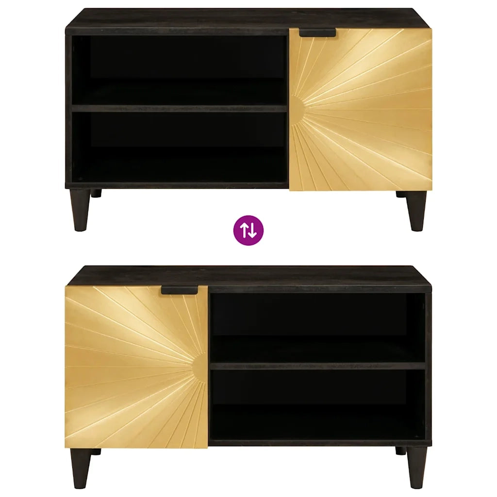 vidaXL Mobile TV Nero e Oro 80 x 33 x 46 cm legno massello di mango