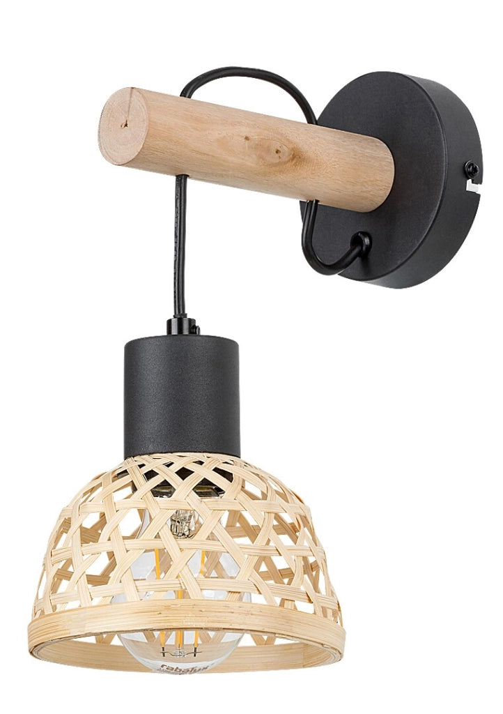 Applique boho in rattan nero E27 da interno Rabalux