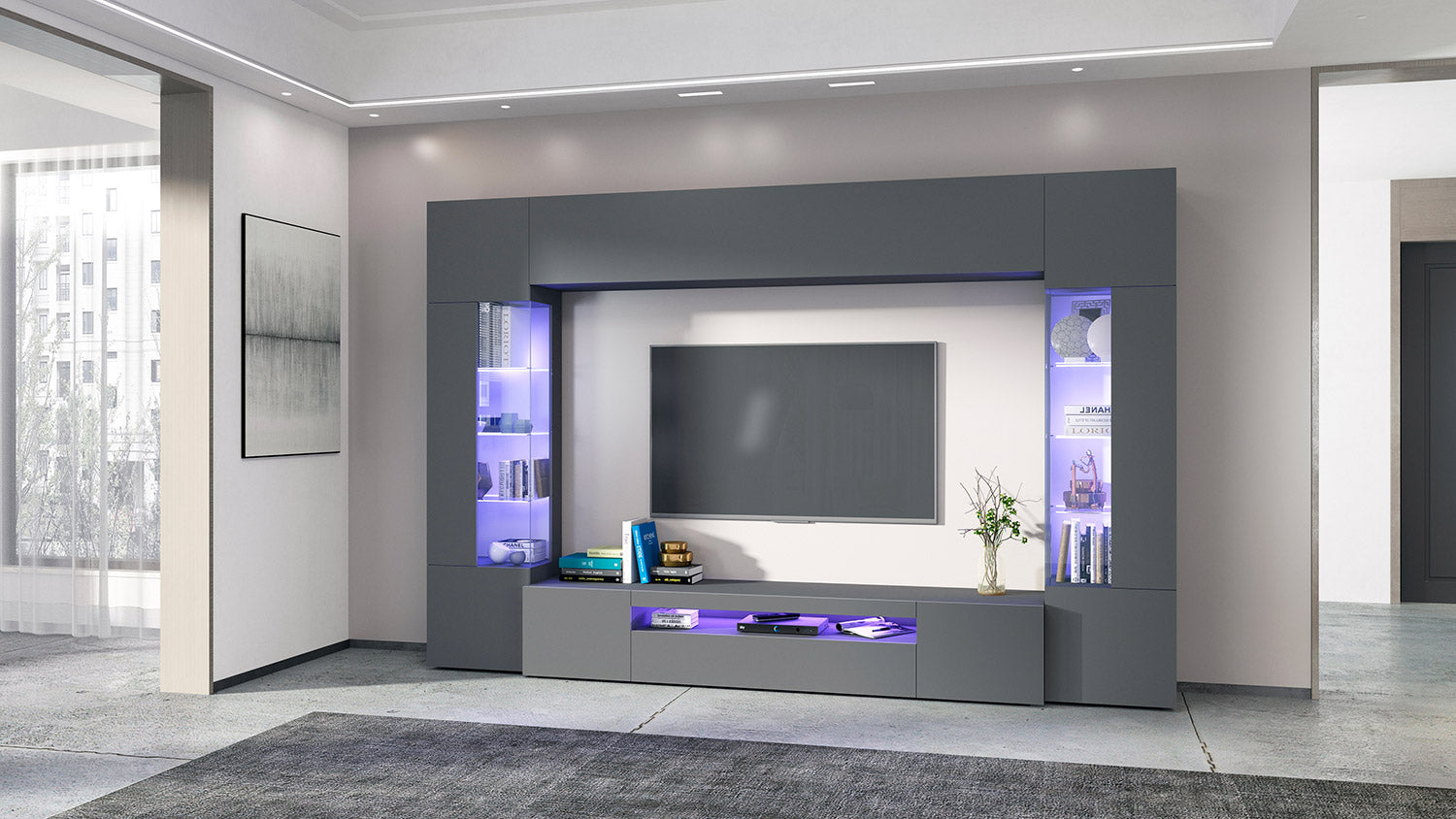 Parete Attrezzata Soggiorno 200x40x35 cm Egypt Grigio Antracite Opaco