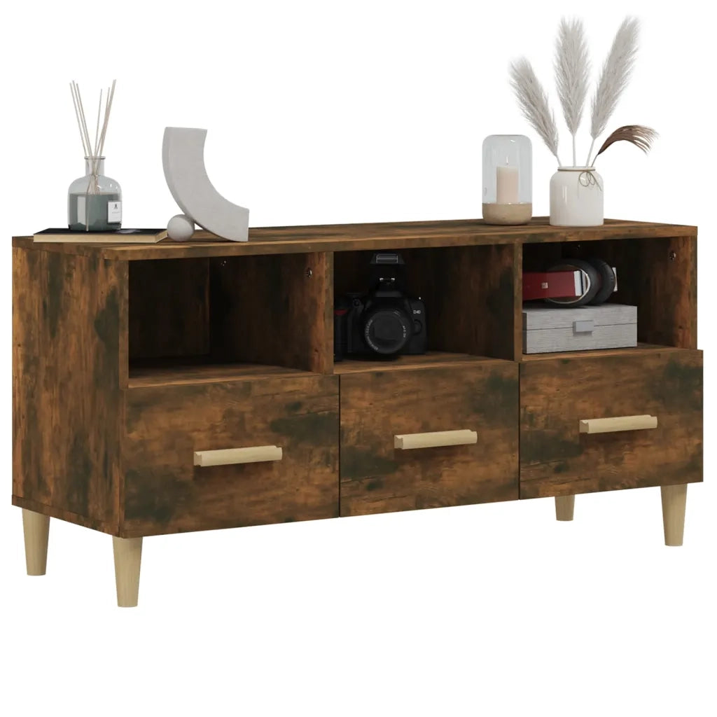 Mobile TV Rovere Fumo 102x36x50 cm in Legno Multistrato 817495