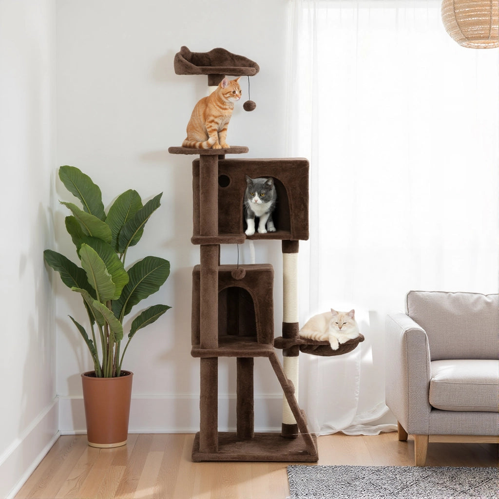 Tiragraffi per Gatti 160 cm ¨C Xylo ¨C con Piattaforme Letto Cucce Amaca Sisal Marrone