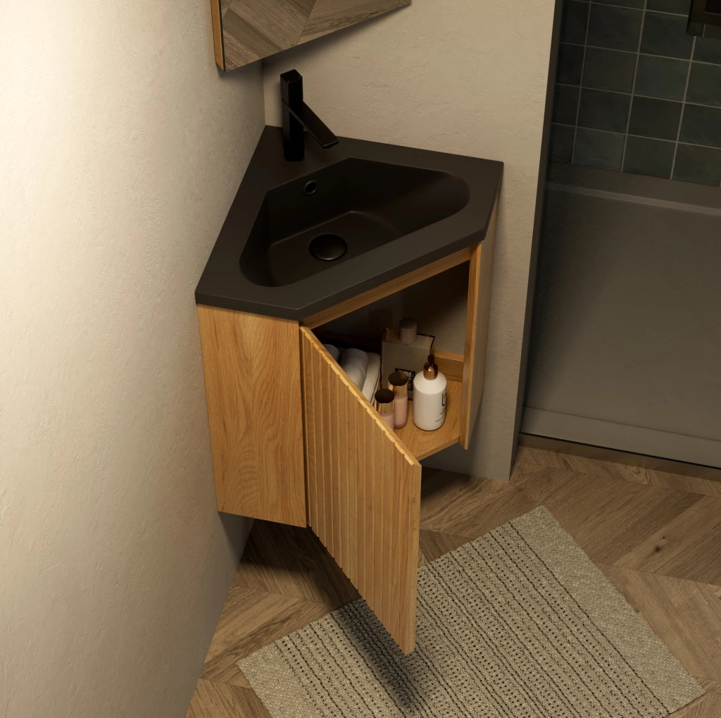 Mobile bagno angolare con lavabo integrato nero opaco
