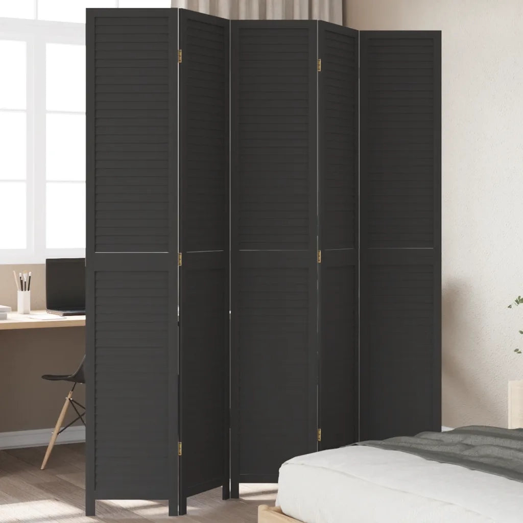 Divisorio Ambienti | Divider per stanze | Paravento 5 Pannelli Nero Legno Massello di Paulownia