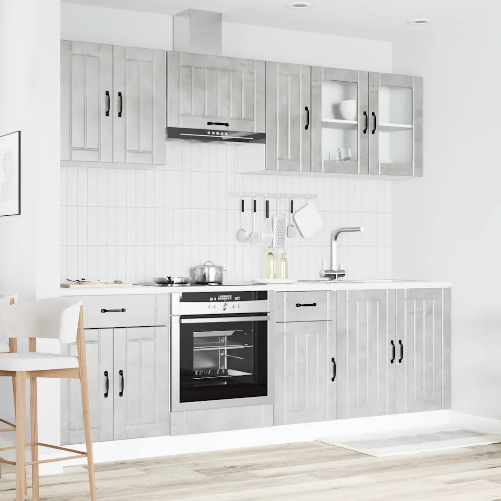 vidaXL Set Mobili da Cucina 8 pz Lucca Grigio Cemento in Truciolato