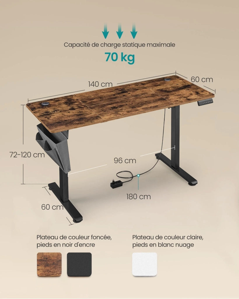 Scrivania elettrica regolabile in altezza 60 x 120 x (72-120) cm 4 posizioni di memoria dell'altezza tasca portaoggetti bianco nuvola 12_0004579