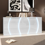 Credenza da Soggiorno con LED ¨C MINIMAL ¨C Bianco Lucido, Truciolato, 3 Ante, 150x40x70 cm