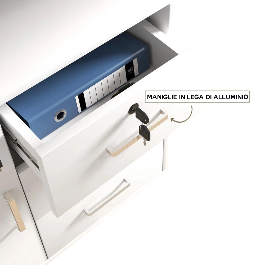 Mobile Schedario per Ufficio Multiuso 3 Cassetti Armadietto con Chiavi e Ruote