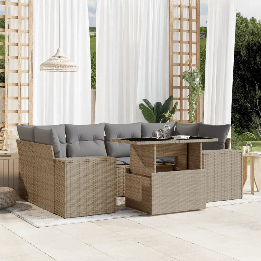 Set Divani da Giardino 7 pz con Cuscini Beige in Polyrattan 3269019