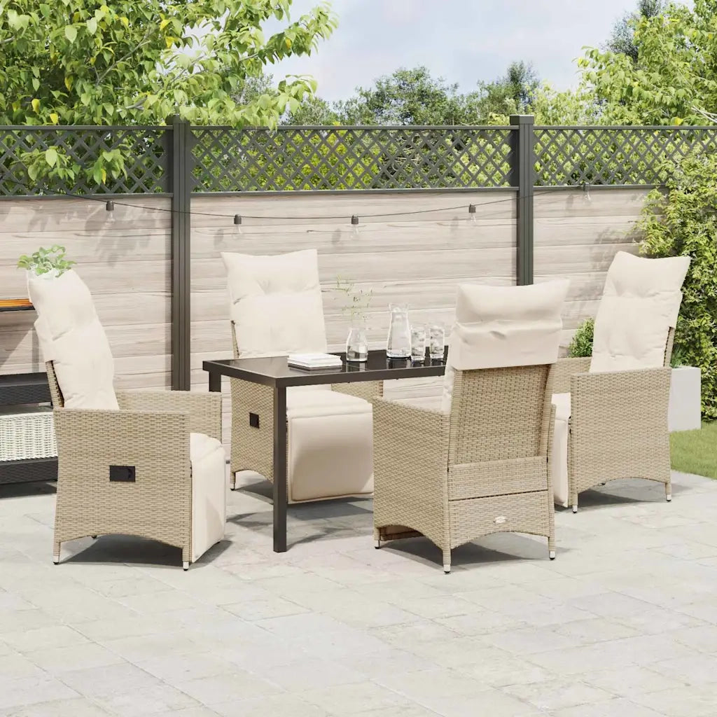 Set da Pranzo per Giardino con cuscino 5 pcs Beige polyrattan