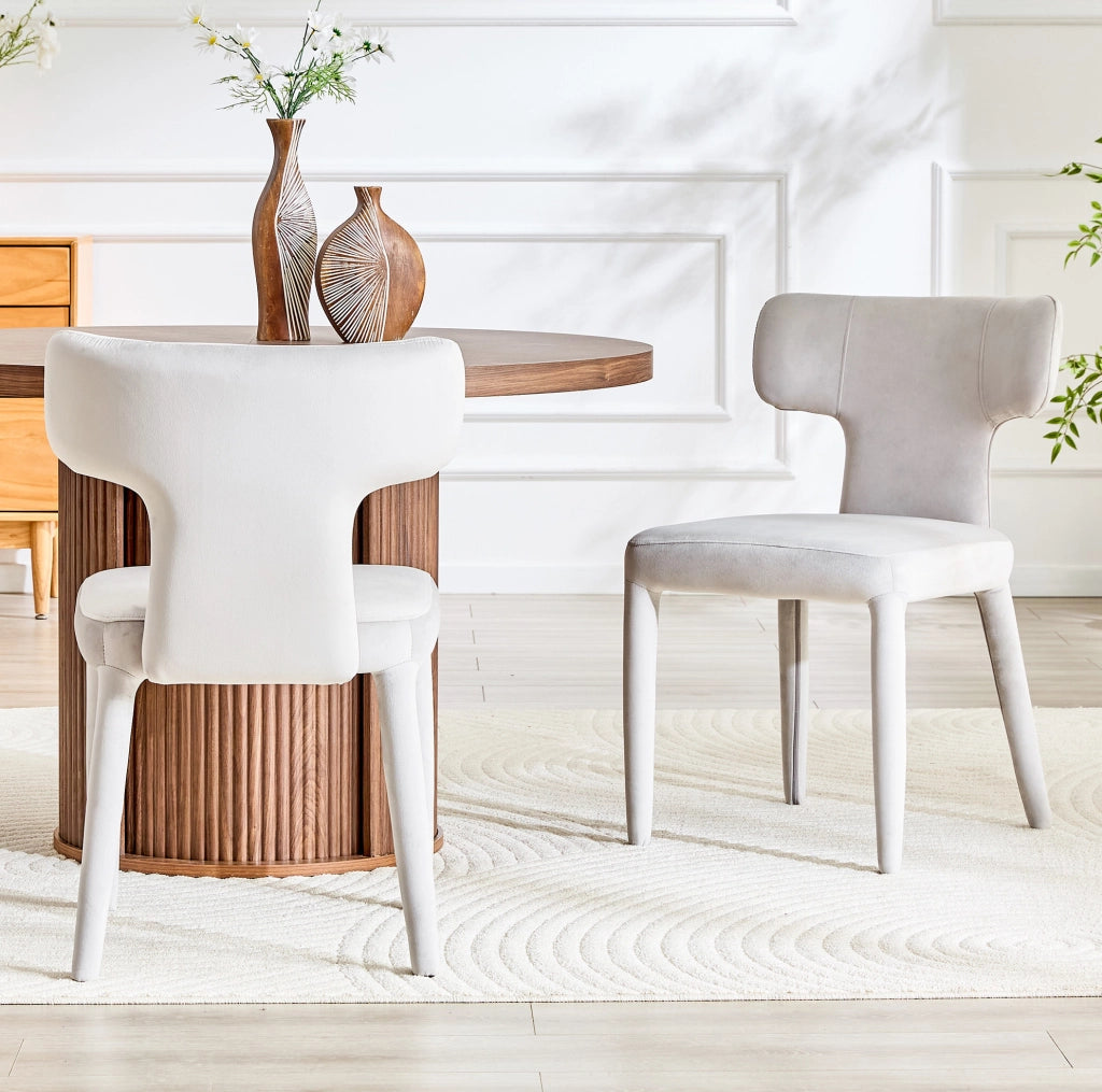 Set di 2 sedie da pranzo con schienale a T; seduta imbottita in tessuto; ferro; grigio chiaro