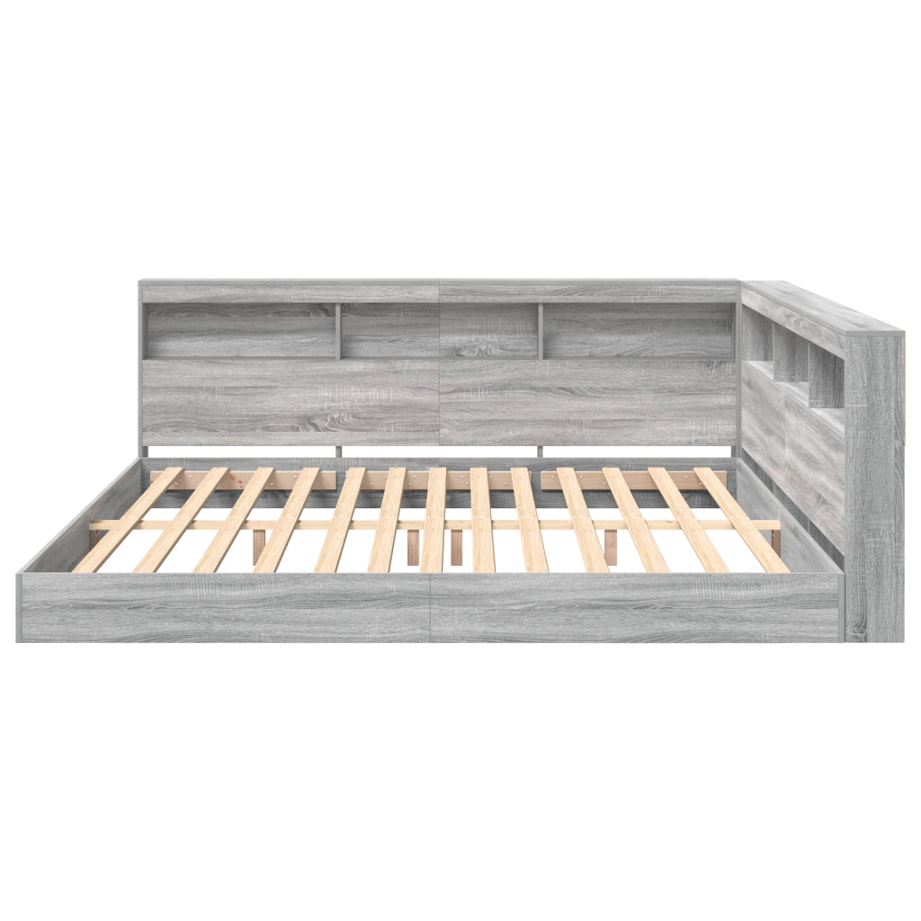 Letto con libreria Grigio Sonoma 180x200 cm in legno ingegnerizzato