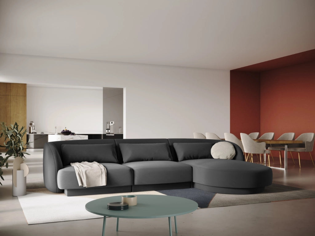 Cosmopolitan Design - Divano angolare destro "Tulum" 4 posti in velluto grigio 