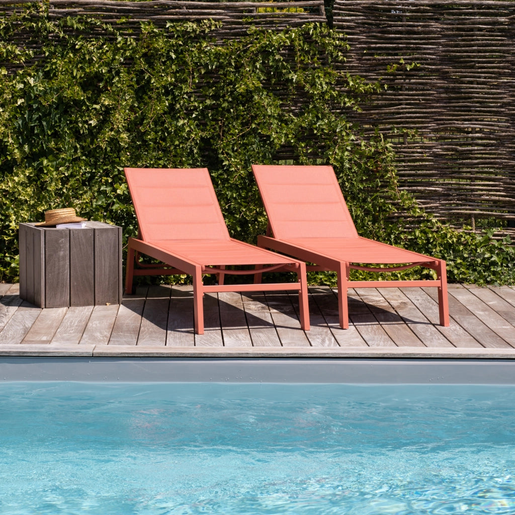 Set di 2 lettini BARBADOS in textilene terracotta - alluminio terracotta