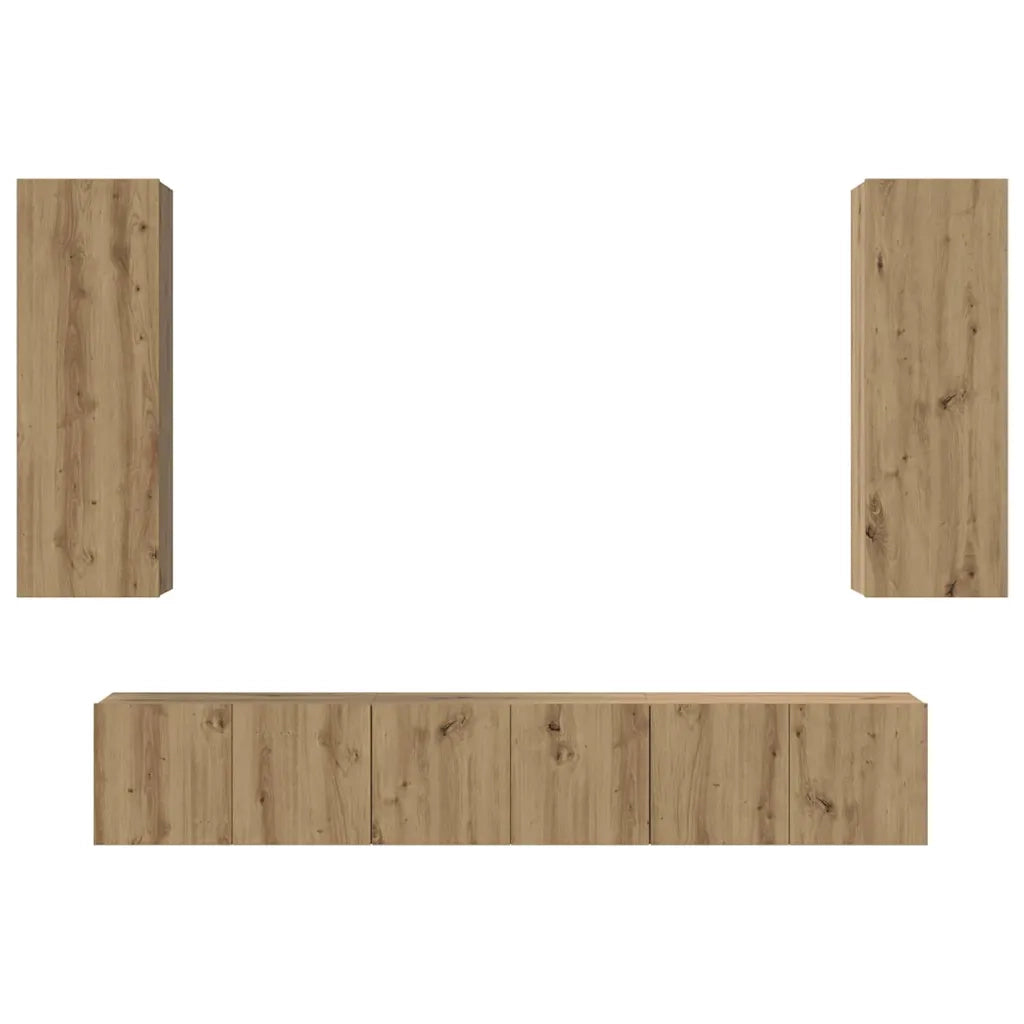 Set mobile TV 5 pz-Set di 5 Credenza per TV Rovere artigianale Legno multistrato 147576