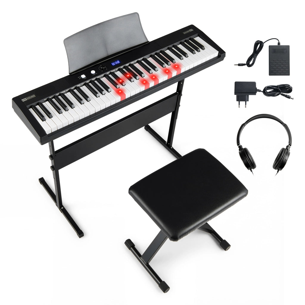 Tastiera pianoforte 61 tasti principianti supporto sgabello regolabili, Tastiera elettrica 128 ritmi 128 toni 80 demo bambini adolescenti adulti