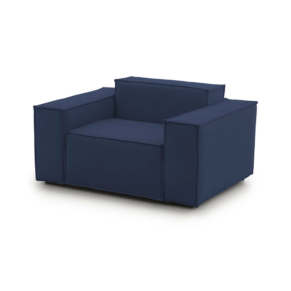 Poltrona Leonia, Poltrona da salotto, 100% Made in Italy, Poltroncina relax in tessuto imbottito, Cm 140x95h70, Blu