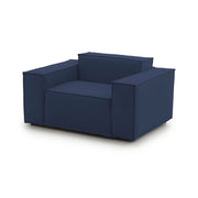 Poltrona Leonia, Poltrona da salotto, 100% Made in Italy, Poltroncina relax in tessuto imbottito, Cm 140x95h70, Blu
