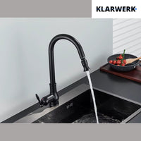 JANA | Rubinetto da cucina estraibile vintage in acciaio inossidabile nero antico | miscelatore arco alto |alta pressione ruotabile a 360° 2 attacchi