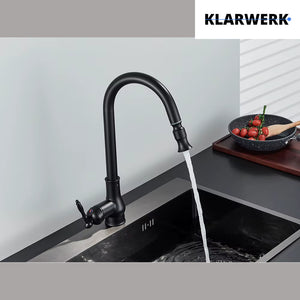 JANA | Rubinetto da cucina estraibile vintage in acciaio inossidabile nero antico | miscelatore arco alto |alta pressione ruotabile a 360° 2 attacchi