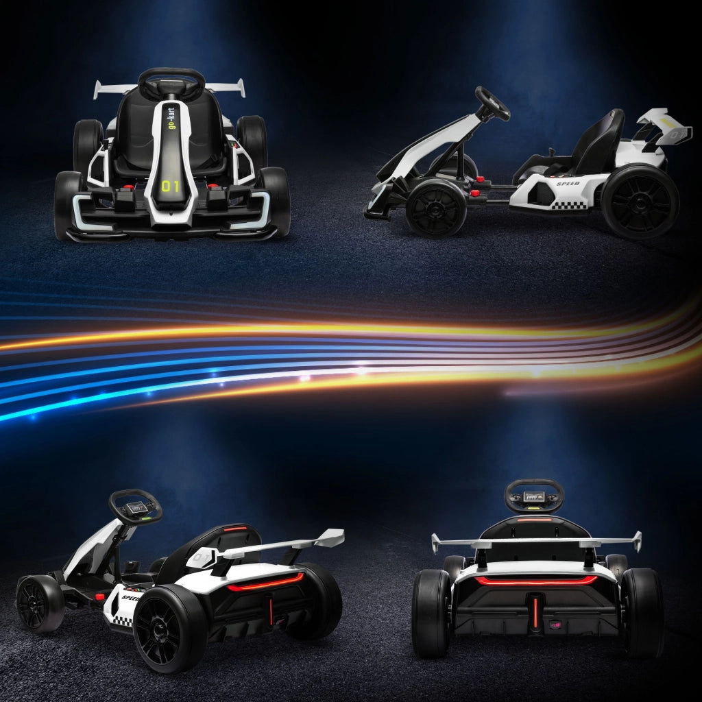EasyComfort Go Kart Elettrico per Bambini 6-12 Anni 24V 12km/h con Seggiolino Regolabile, Bianco