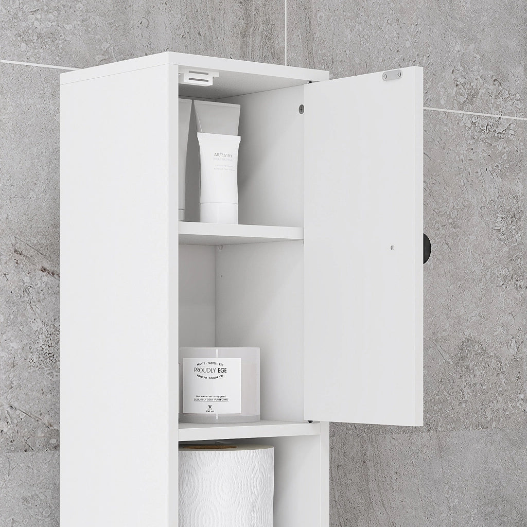 Mobile Bagno Colonna con Cassetto, Armadietti e Ripiani ¨C Minimal ¨C Legno Bianco 20x20x180 cm