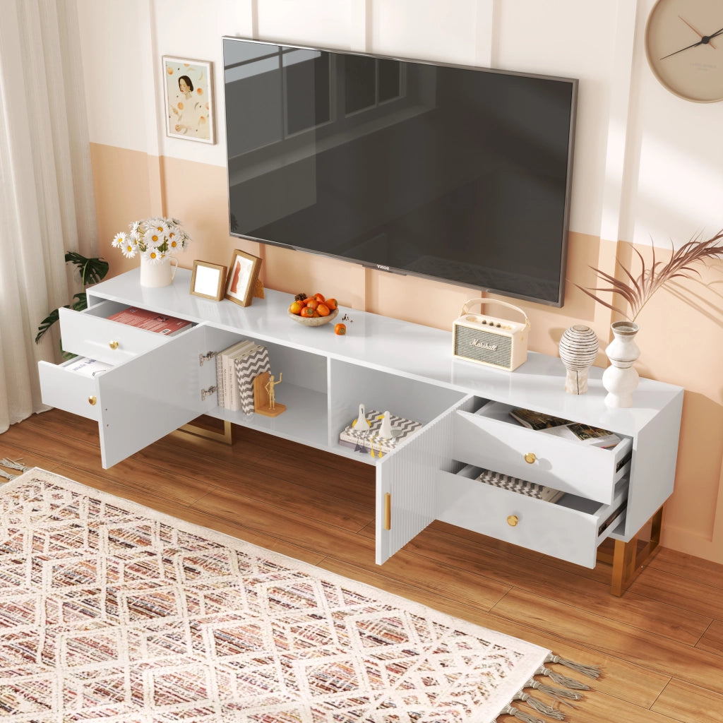 Mobile TV con 4 Cassetti e 2 Ante e Cerniere Ammortizzate; Stile Moderno; 175??30??46 cm; in MDF; Bianco