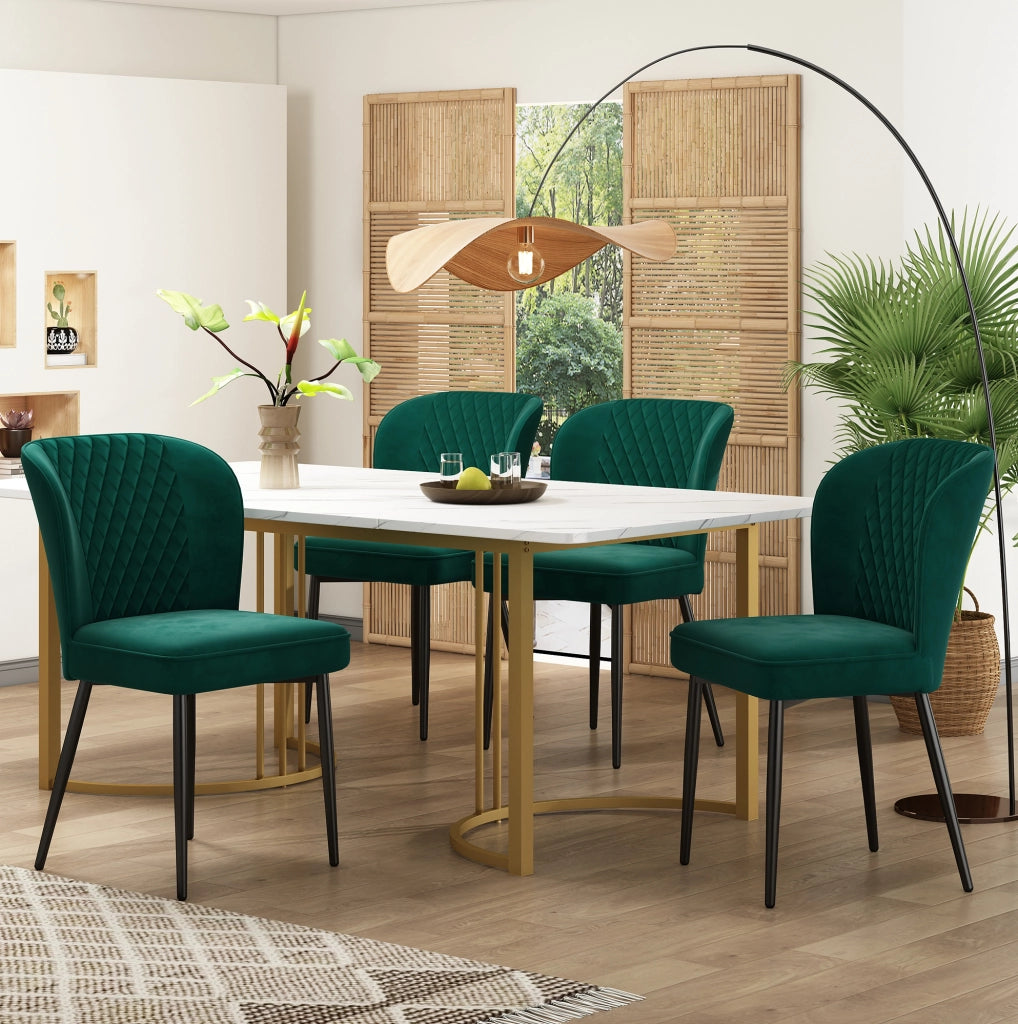 Set da pranzo 140x80x75 cm moderno; struttura in MDF e velluto verde