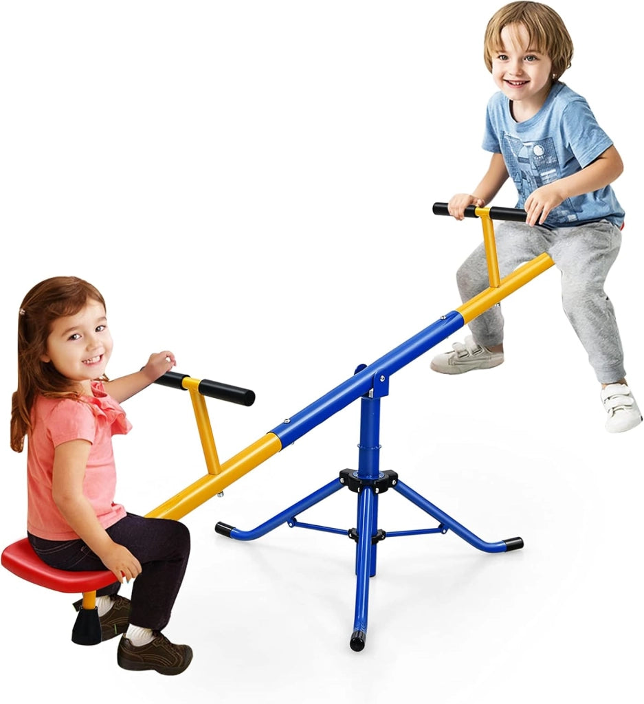 Altalena Basculante per Bambini, Altalena Saliscendi a 360° con Fermo per le Gambe, Altalena Basculante per Esterno Cortile e Parco Giochi, 2 Posti a Sedere