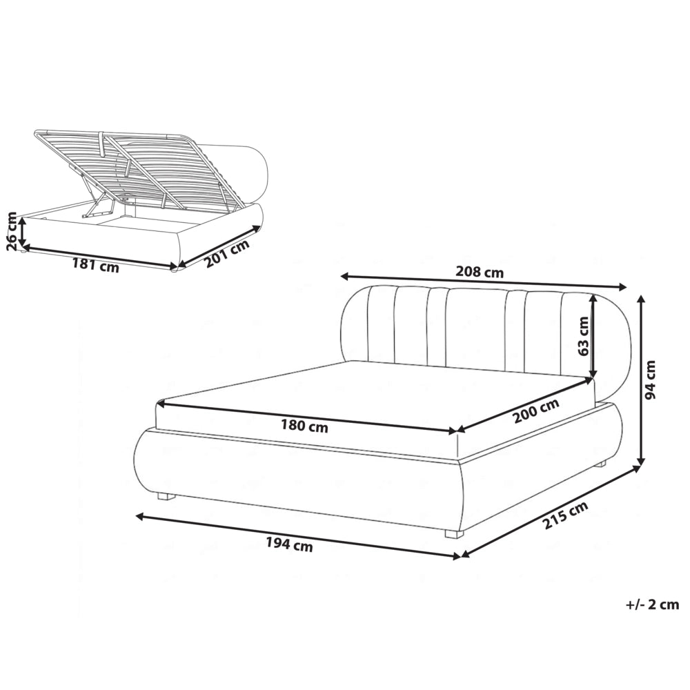 Letto matrimoniale imbottito con struttura a molle a sollevamento trapuntato 180 x 200 tortora e contenitore sollevabile