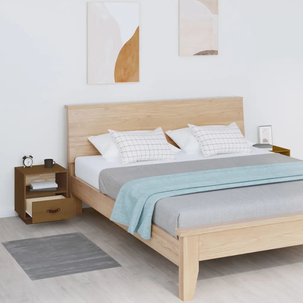 Set di 2 Comodini | Armadio da Notte | Mobiletto da notte ambra 40x34x45 cm in Legno Massello di Pino