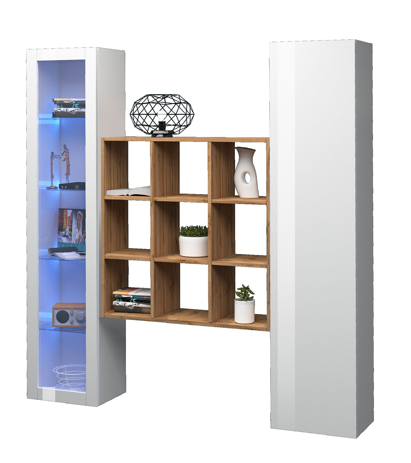 Parete Attrezzata Soggiorno 170x30x180 cm Maruska n°25 Bianco Lucido