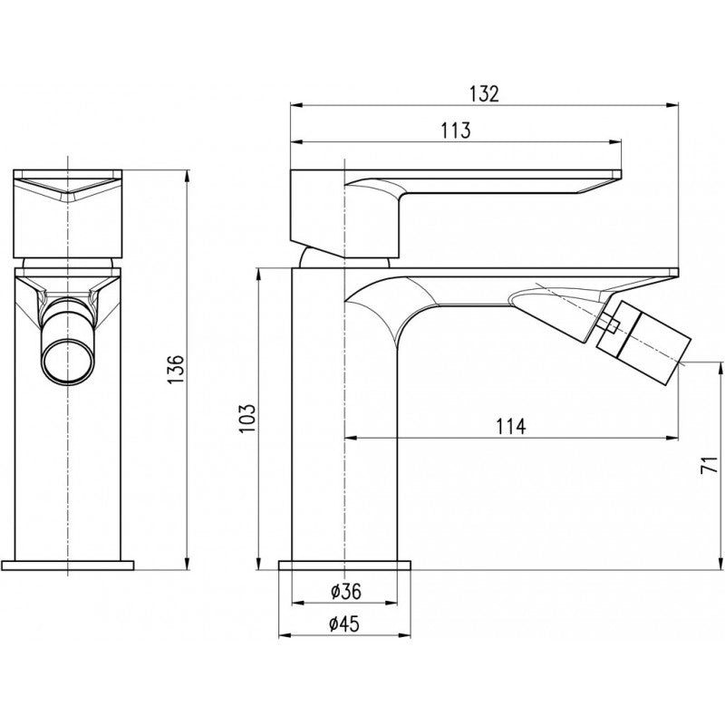 NIL miscelatore bidet freestanding in ottone grigio metallo spazzolato senza sifone