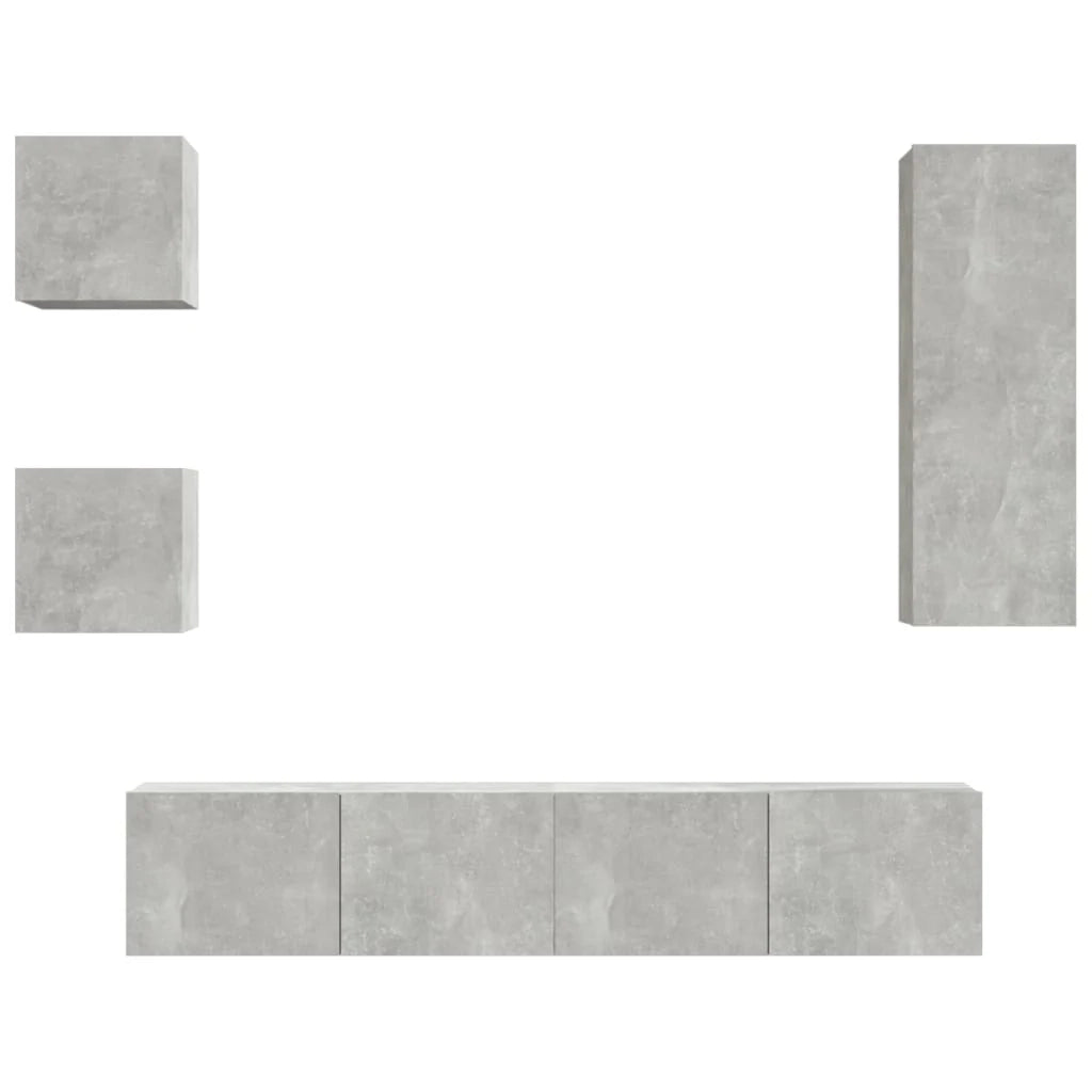 Set di mobili da 5 pezzi tra cui armadio credenza mobile TV televisore per soggiorno camera da letto salotto legno ingegnerizzato grigio 02_0024890