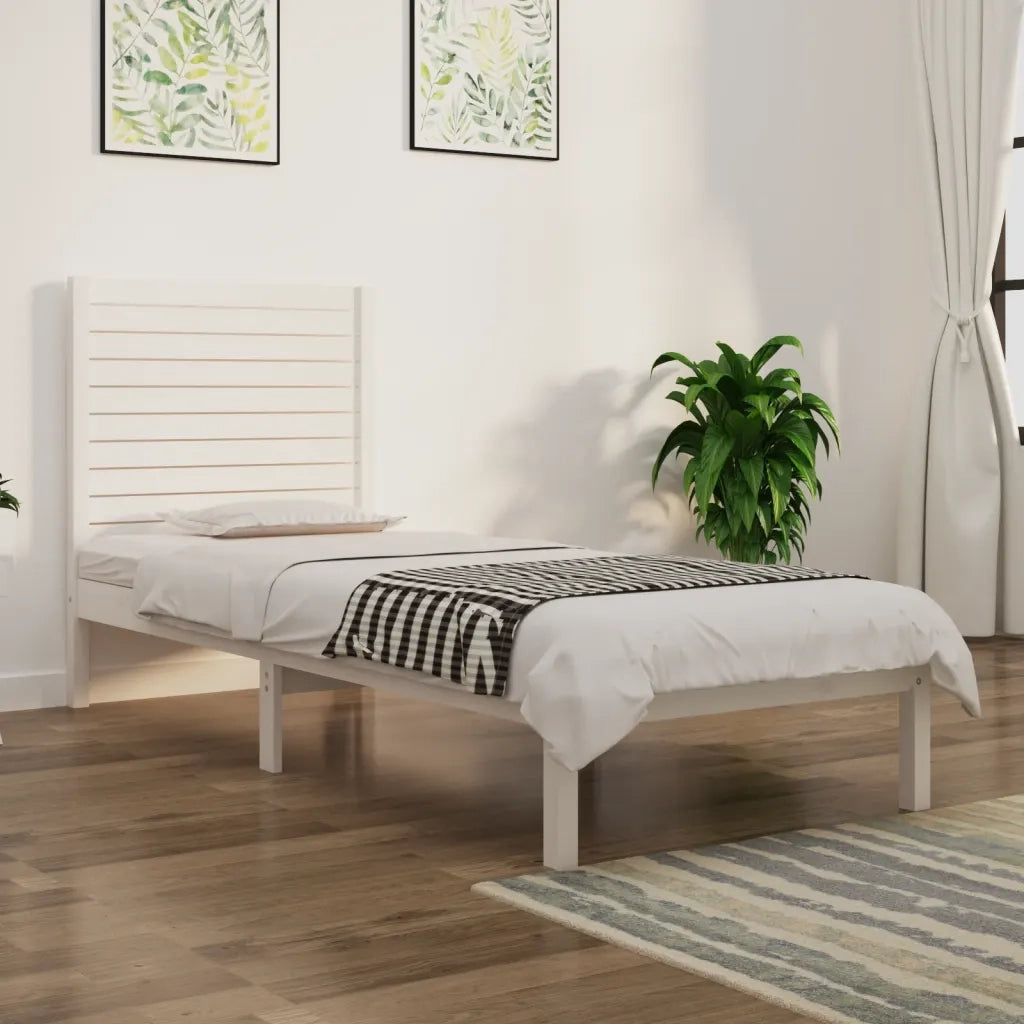 Giroletto-Struttura Letto Bianco in Legno Massello 90x190 cm Single 637246