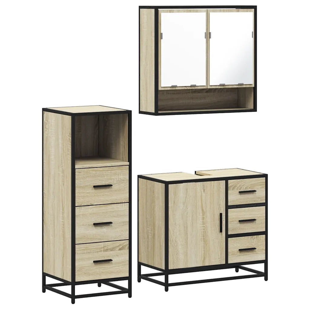 Set Mobili da Bagno 3 pz Rovere Sonoma in Legno Multistrato