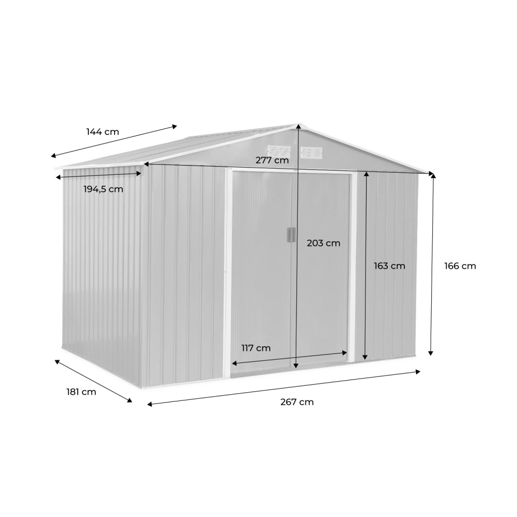 Casetta da giardino in metallo con kit di ancoraggio, 5.9m², quercia